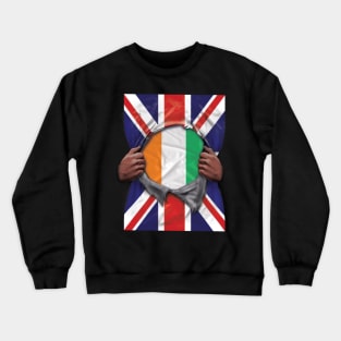 Ivory Coast Flag Great Britain Flag Ripped - Gift for Ivorian From Ivory Coast Crewneck Sweatshirt